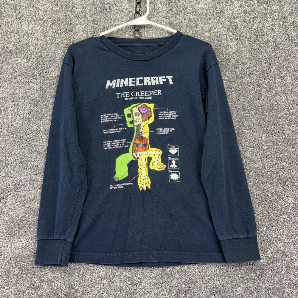 Jinx Shirt Boys Large Blue Minecraft Creeper Long Sleeve Graphic Tee Tagless
